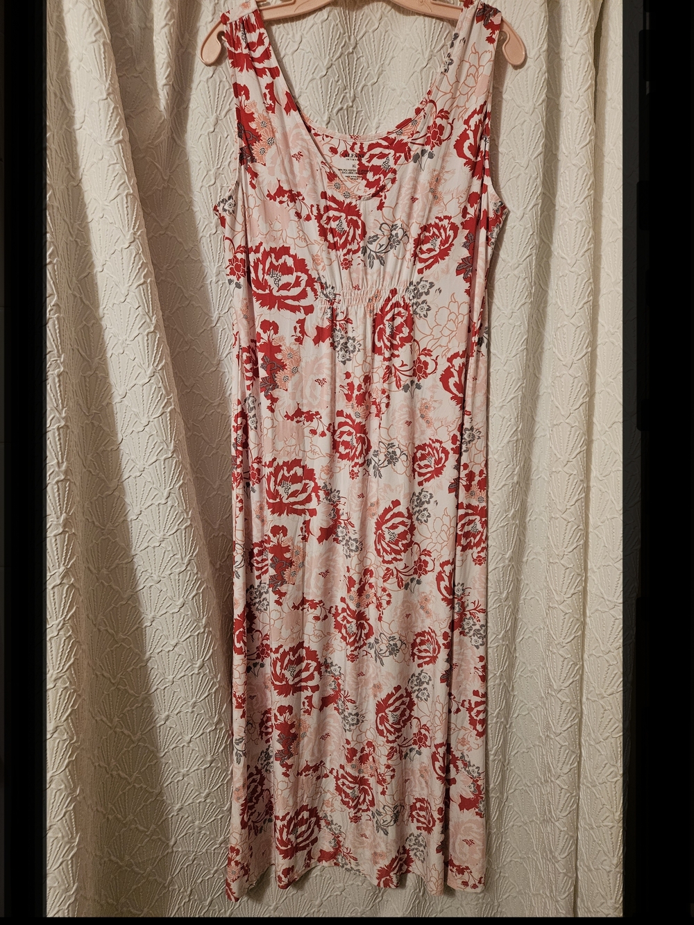 Sleeveless Pink Floral Maxi Dress with Red Rose Print